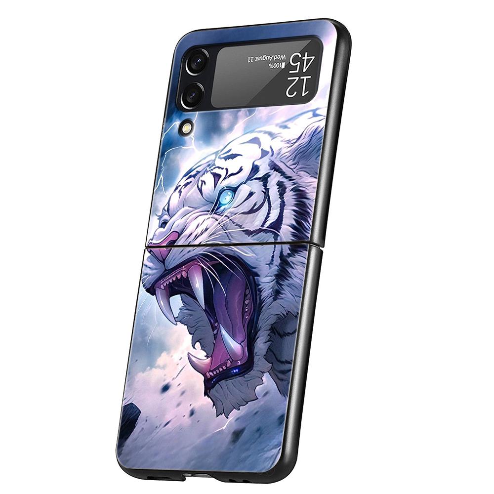 Animal Tiger Hard PC Phone Case For Samsung Galaxy Z Flip 6 5 4 Black Cover For Galaxy Z Flip 3 Foldable Shockproof Capas Fundas