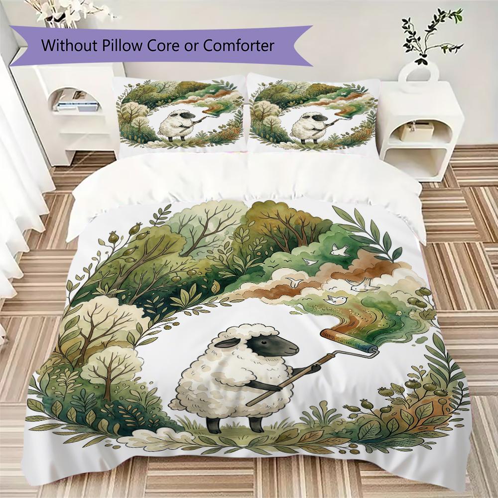 Rural Story Sheep Pattern Bedding Uilt Set Uilt Cover Pillowcase Home Decoration Birthday Gift (1 * Duvet Cover + 2 * Pillowcase Without Core)