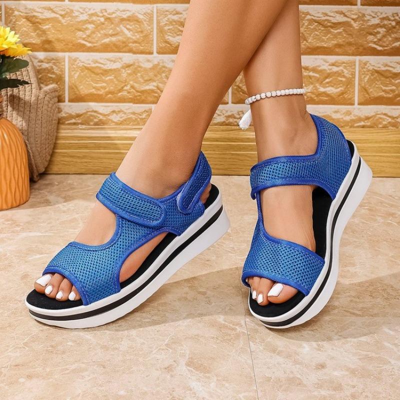 

Модная женская летняя обувь Новые сетчатые босоножки на платформе с открытым носком Женские босоножки на танкетке Легкая повседневная женская обувь Zapatillas Muje 36 синий