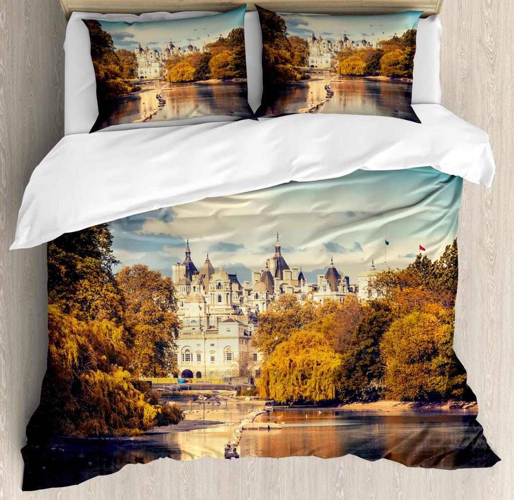 London Bettbezug-Set London Telefonzelle auf der Straße Traditionell Lokal Kulturell England UK Retro King Size Bettwäsche-Set