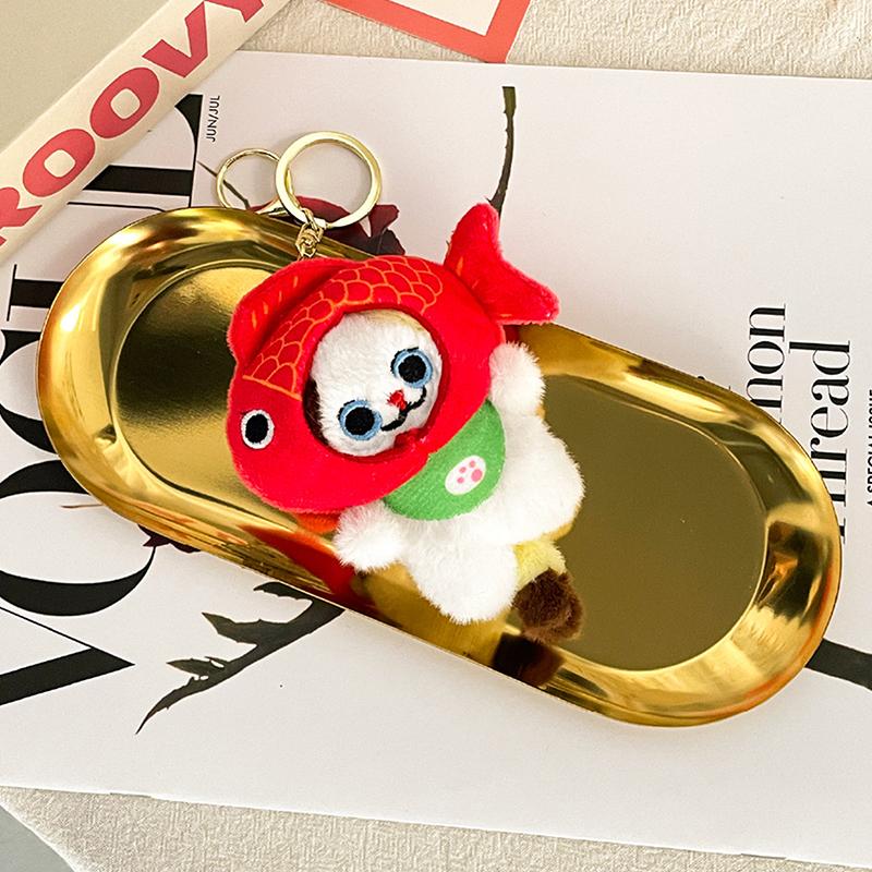 Taiyaki Headgear Plush Toy Keychain Cartoon Cat Soft Stuffed Doll Pendant Car Key Ring Backpack Bag Decor Kid Gift