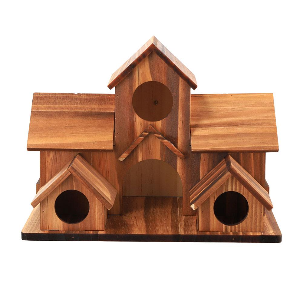 Wooden Bird Feeding Birdhouse 5 Hole Bird Cage Room Outdoor Garden Bird Nesting Box Small Pet Supplies Decoration Garden Decor