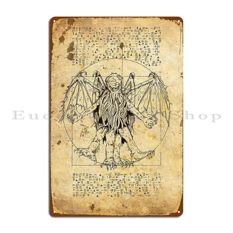 Cthulhu Vitruvian Metal Plaque Painting Wall Pub Custom Iron Rusty Tin Sign Poster