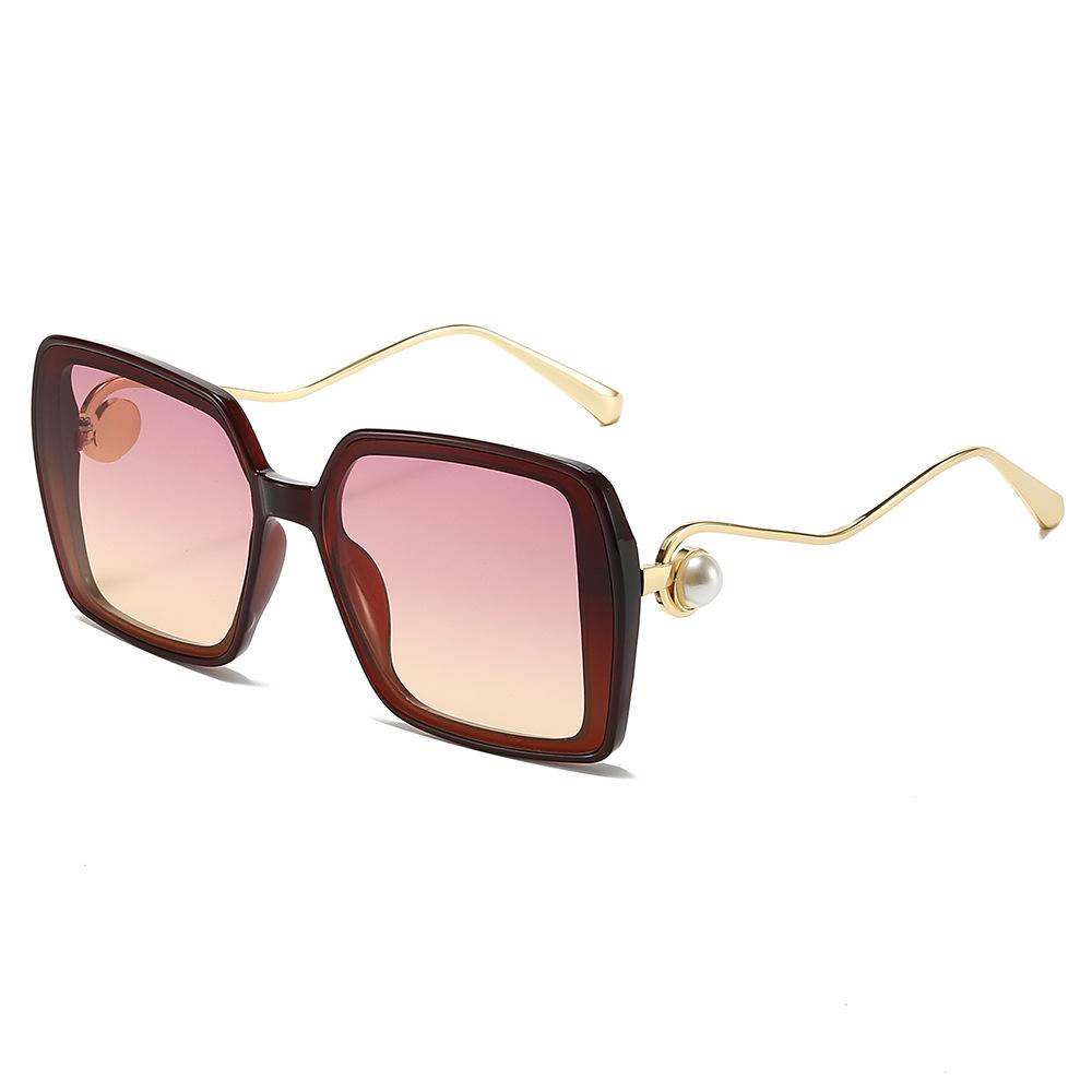 New Luxury Retro Leopard Gradient Square Women Sunglasses Brand Thin Frame Pearl Decoration Casual Men Sun Glasses UV400