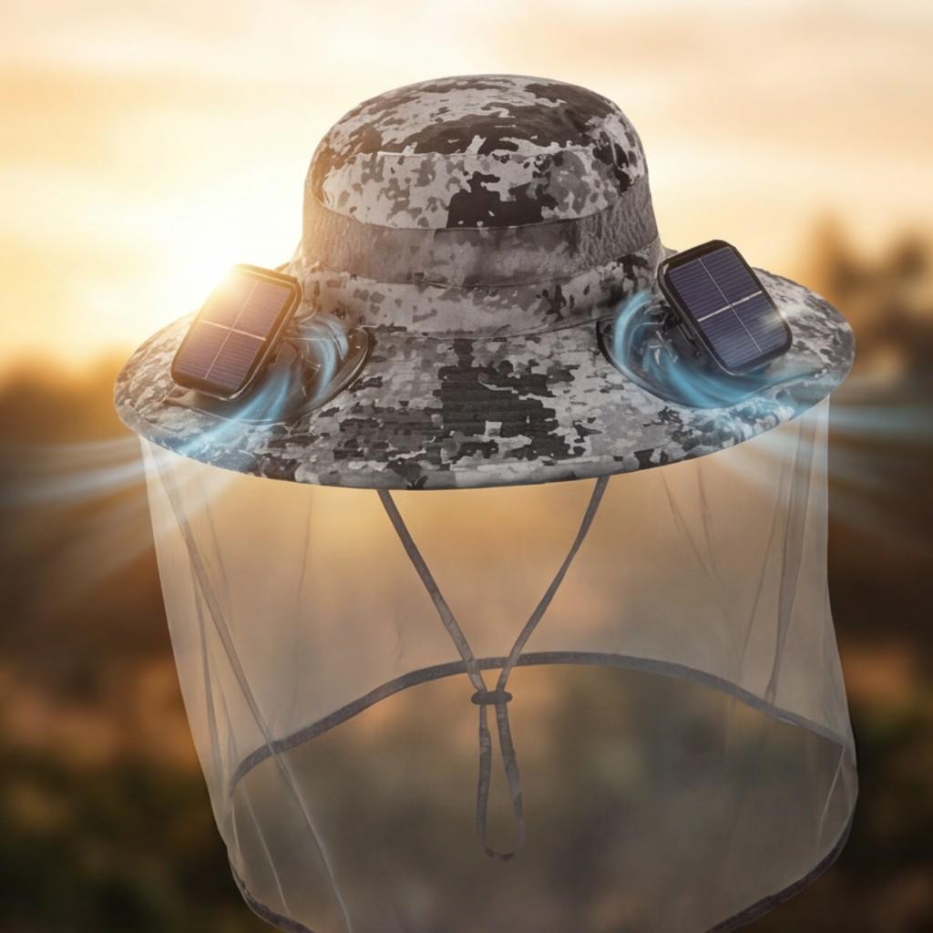Solar fan mosquito-proof hat summer fishing protection sun protection fan fisherman sun hat