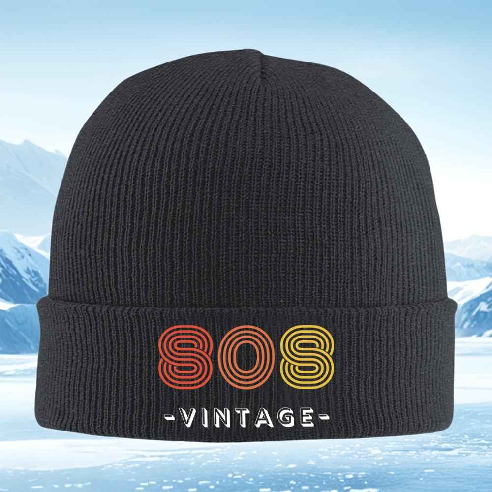Circles S letters vintage logo design Men Women Unisex Knitted Hat Beanie Pullover Cap Winter Thermal Warm Christmas Outdoor Cyc