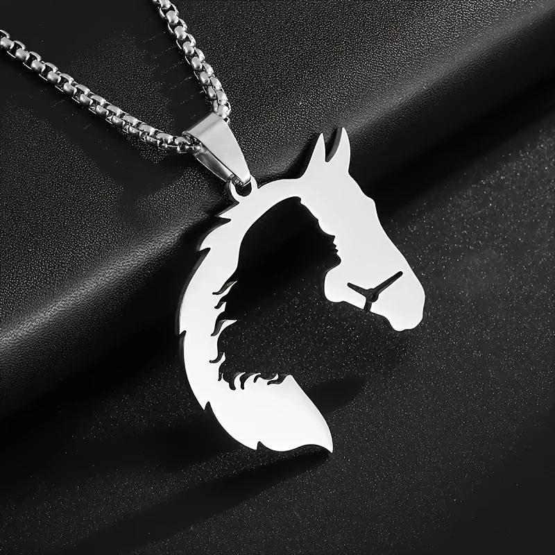 Hollowed Out Horsehead Necklace Men Girl Pendant Hip-Hop Silver Gold Color Stainless Steel Chain Personality Rock Jewelry Gifts