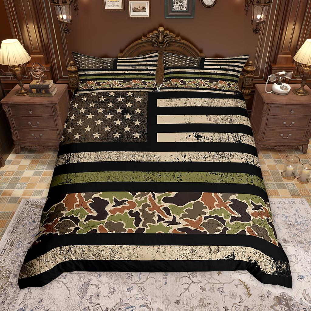 Homewish Retro Camouflage Duvet Cover Set For Boys Men Military Camo Quilt Cover Set Geometric Abstract Bedding Set
