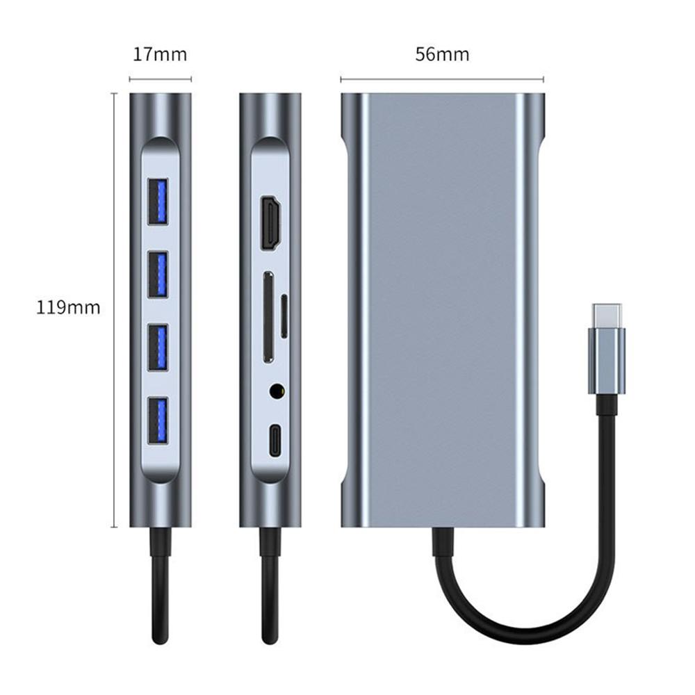 11 In 1 Type-C Docking Station Multi-Port Hub Adapter USB 3.0 with HD/VGA/LAN/Audio/Card Reader/USB Ports for Laptops