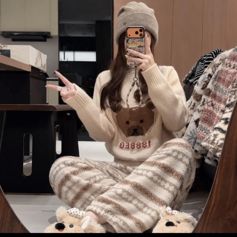 Thick Fleece Lined Lounge Pants Women Winter Warm Casual Wearable Sleepwear Plus Size