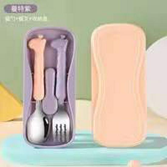 304 Stainless Steel Kids' Fork & Spoon Set - Baby Training Tableware Portable Kit