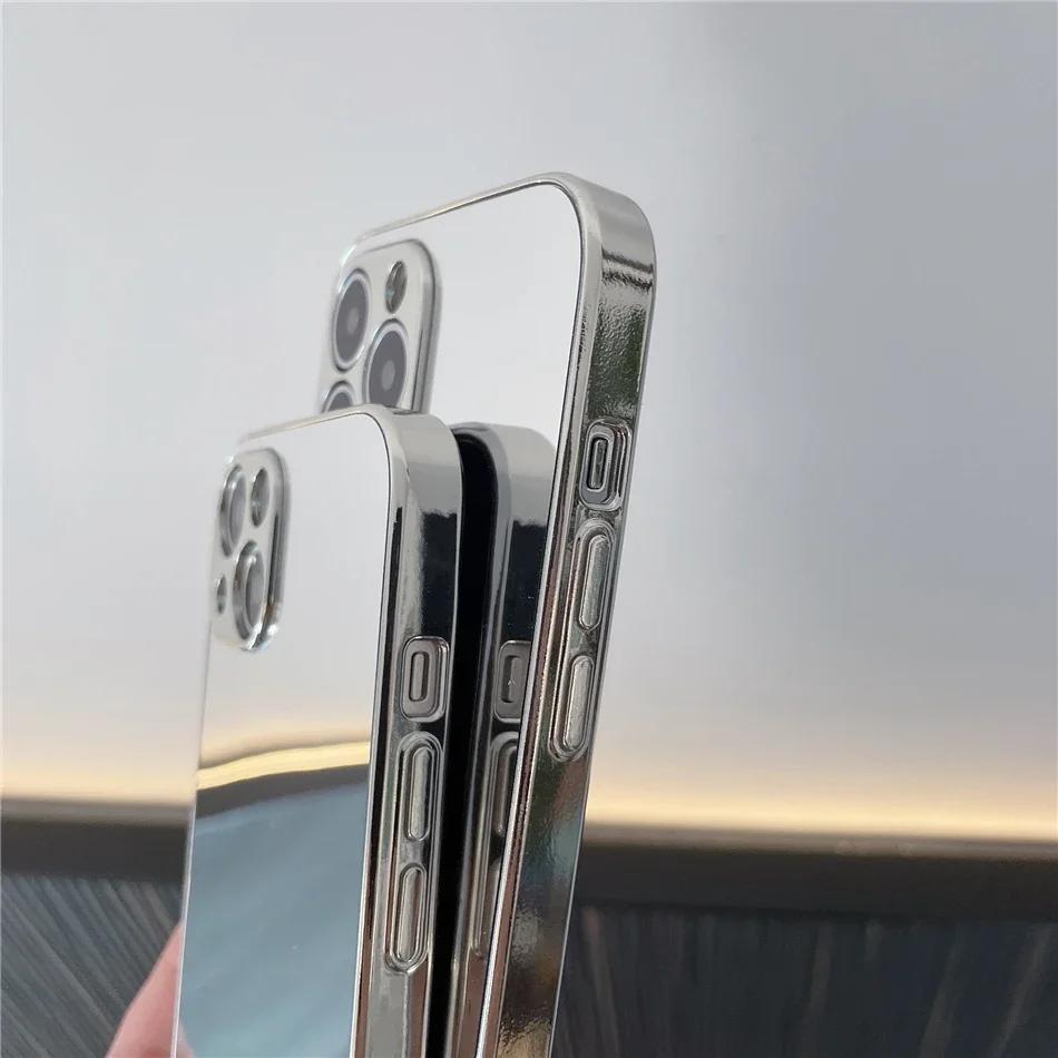 Custodia per Telefono Specchio Lucida Placcata Oro Argento Semplice per iPhone 16 15 14 13 12 11 Pro Max 15 14 16 Plus Cover Posteriore Coques
