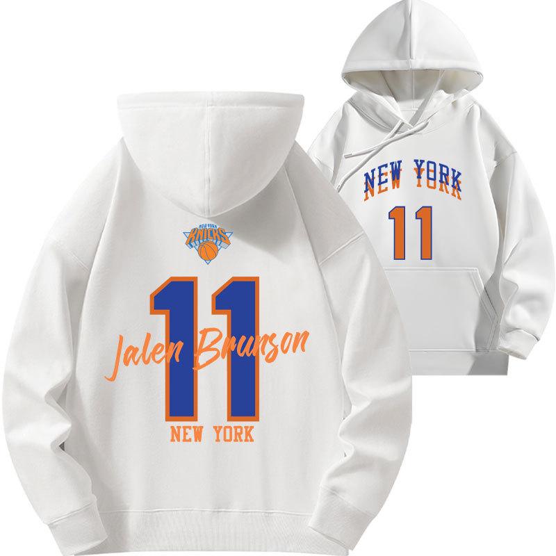 2025 Jalen Brunson Knicks Basketball Hoodie with Plus Velvet for Autumn