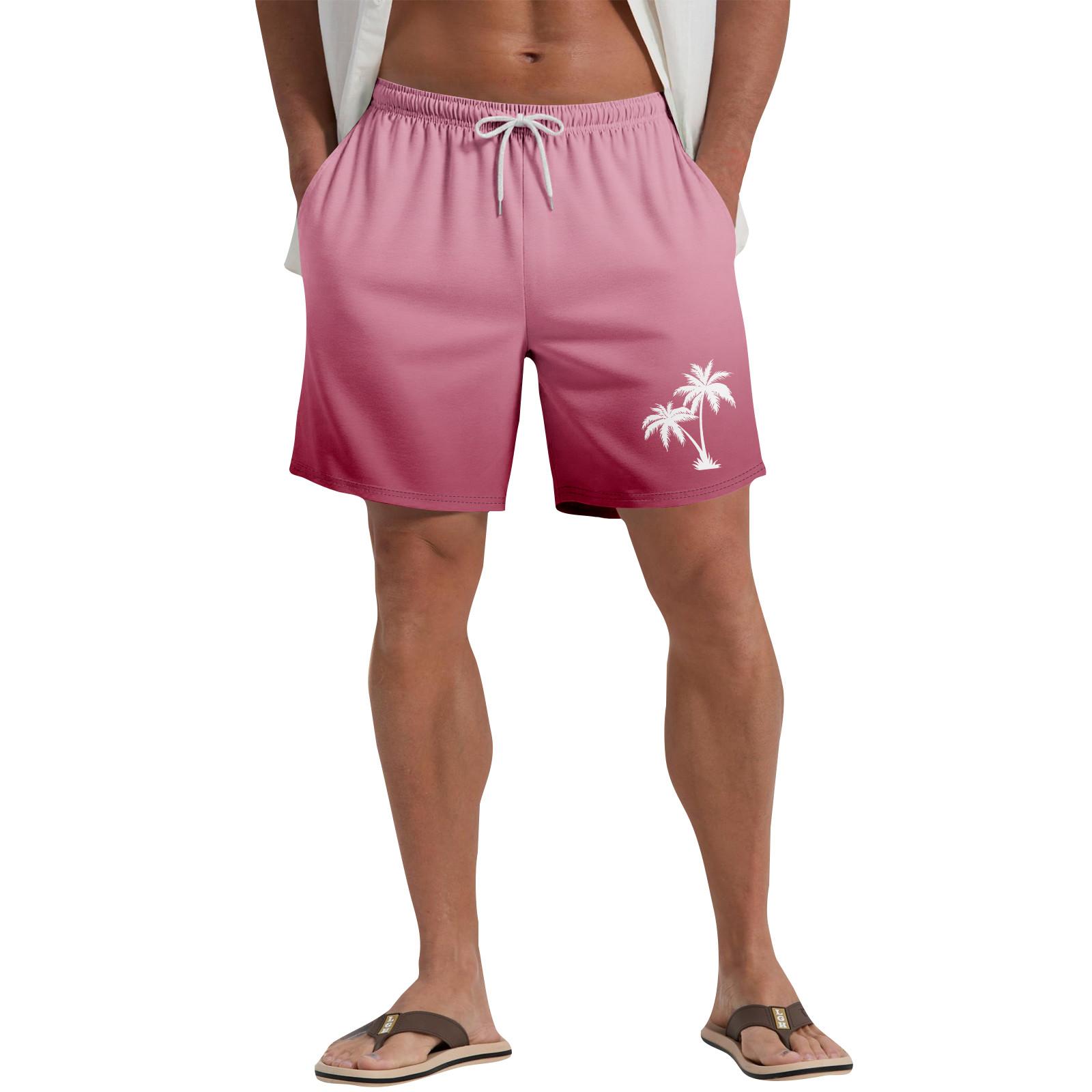 

Мужские повседневные пляжные шорты с гавайским растительным принтом L розовый