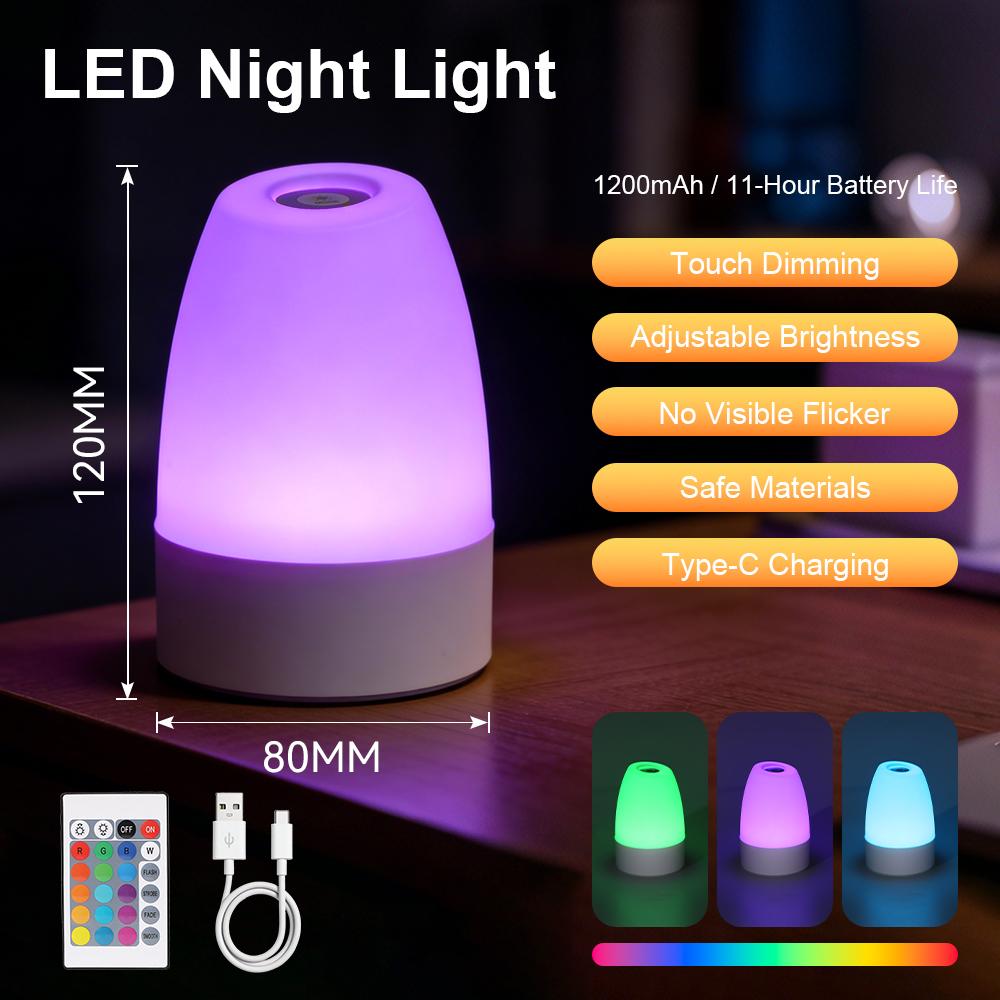 Touch Night Light Bedroom Table Lamp 3 Modes Dimming Rechargeable Night Lamp Ambient Light Soft Light Bedside Lamp For Kids Gift