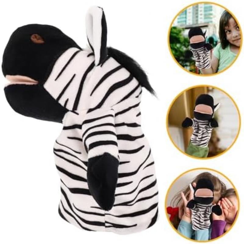 Zebra Finger Puppet with Mouth Opening Soft Plush Hand Puppet for Kindergarten Kids Parent-Child Interaction Puppet Theater Toy