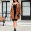 BITCED Long-Length Leather Coat Spring/Autumn Long-Sleeved Leather Trench Coat Stylish British-Style Outerwear Polo Neck Single-Breasted