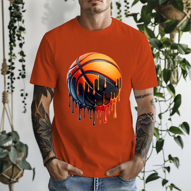 Melting Basketball Art Unisexs Front Print T Shirt Cool Sports Graphic Tee Casual Short Sleeve Top Great Gift For Basketball Fans