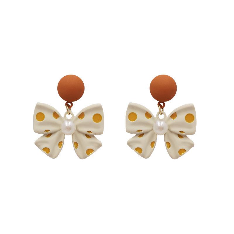Fashion Tea Earrings Women'S Polka Dot Bow Retro Temperament Earrings Stud Earrings