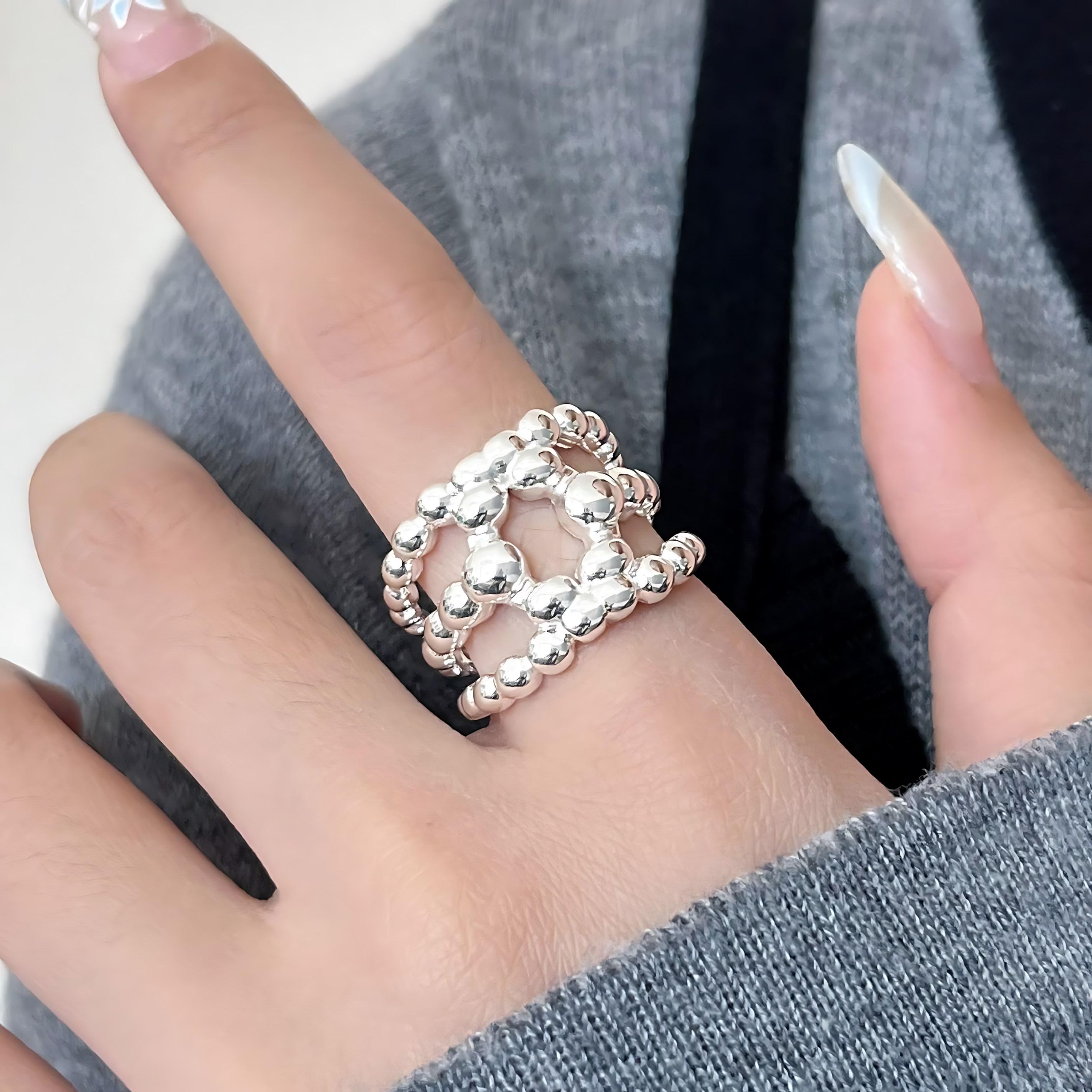 

PANJBJ 925 Silver Ring For Women Bread Wide Huge Punk Design Hollow Out Ins Adjustable Jewelry Party Gift Dropshipping Wholesale