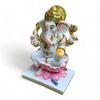 Handmade Marble Dust Lord Ganesha On Lotus 7 Inch for Diwali Flower God Idol Art Figurine for Home Car Dashboard Ganpati Murti Temple Pooja Decorative