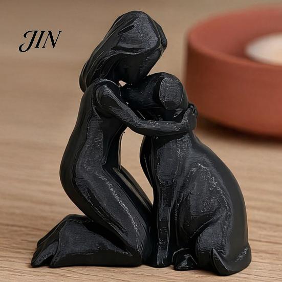 Moisture-proof Home Decor 3D Printed Girl with Dog Figurine Ornament, Minimalist Squatting Pose Pet Lover Gift Sculpture, Healing & Decoration,