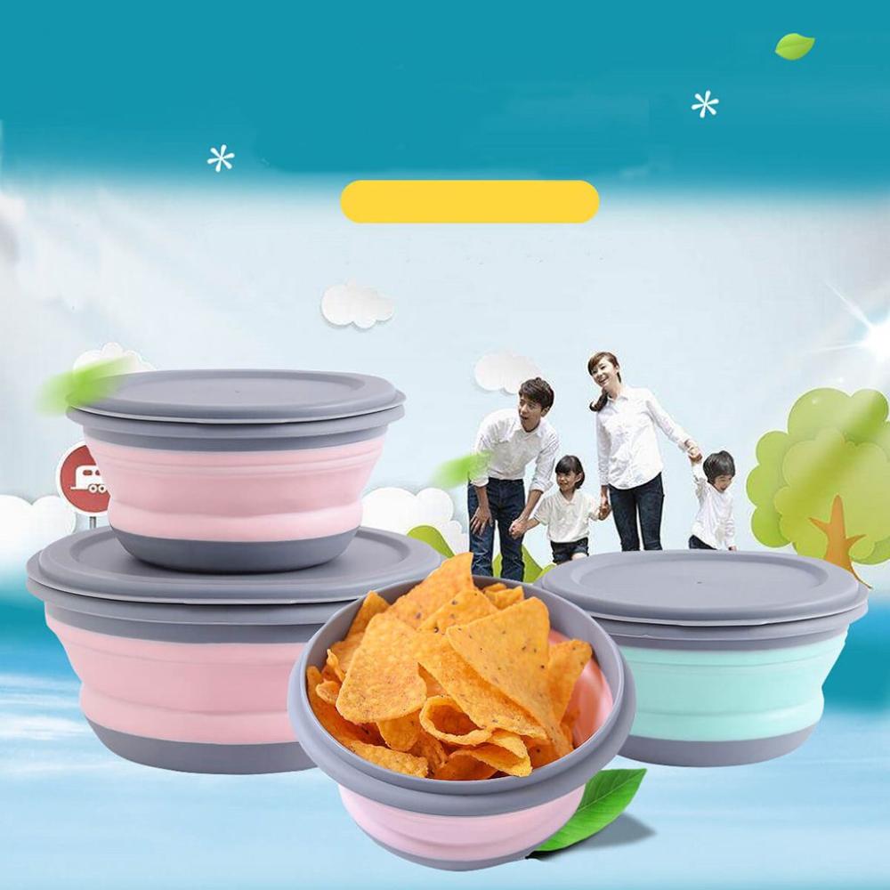 Camping With Lid Collapsible Bowl Sets Lunch Box Food Storage Container Folding Bowls Tableware