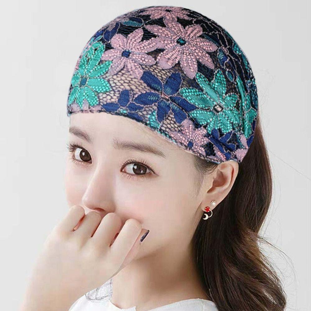 Non Slip Mesh Flower Headband Hair Hoop Wide Side Head Wrap Temperament Lace Hairbands  Party