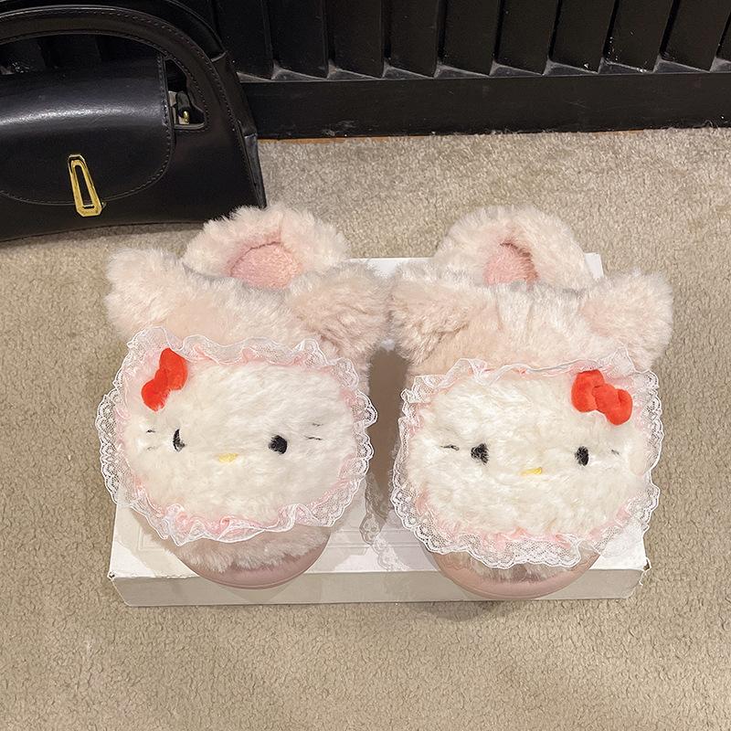 Cute Kitty Fluffy Slippers Women Wear Plush Bag Head Drag 2025 Autumn and Winter New Home Flat Cotton Slippers