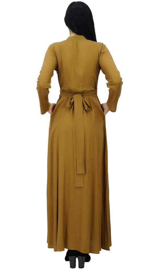 Bimba Women's Mandarin Collar Black Jilbab Dress With Pockets Full Sleeve-10