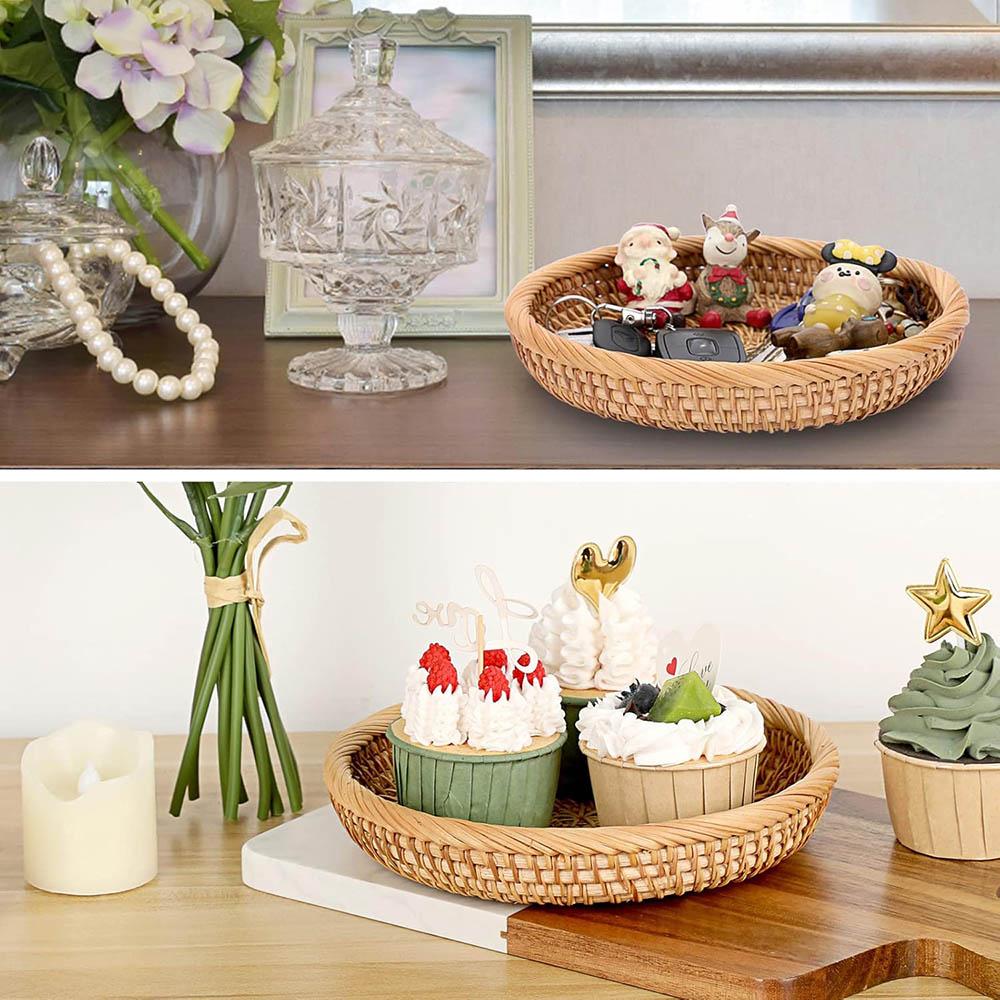 Small Woven Wicker Basket - 7.6" Round Entryway Organizer for Keys, Wallet, Cell Phone & Snacks