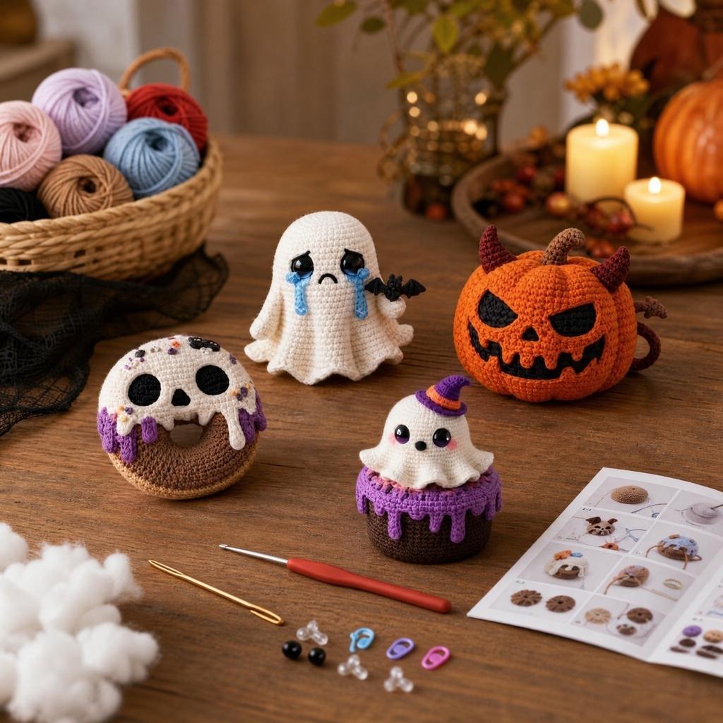Hand Crochet Yarn Kit for Halloween Pumpkin Plush Doll with Instructions