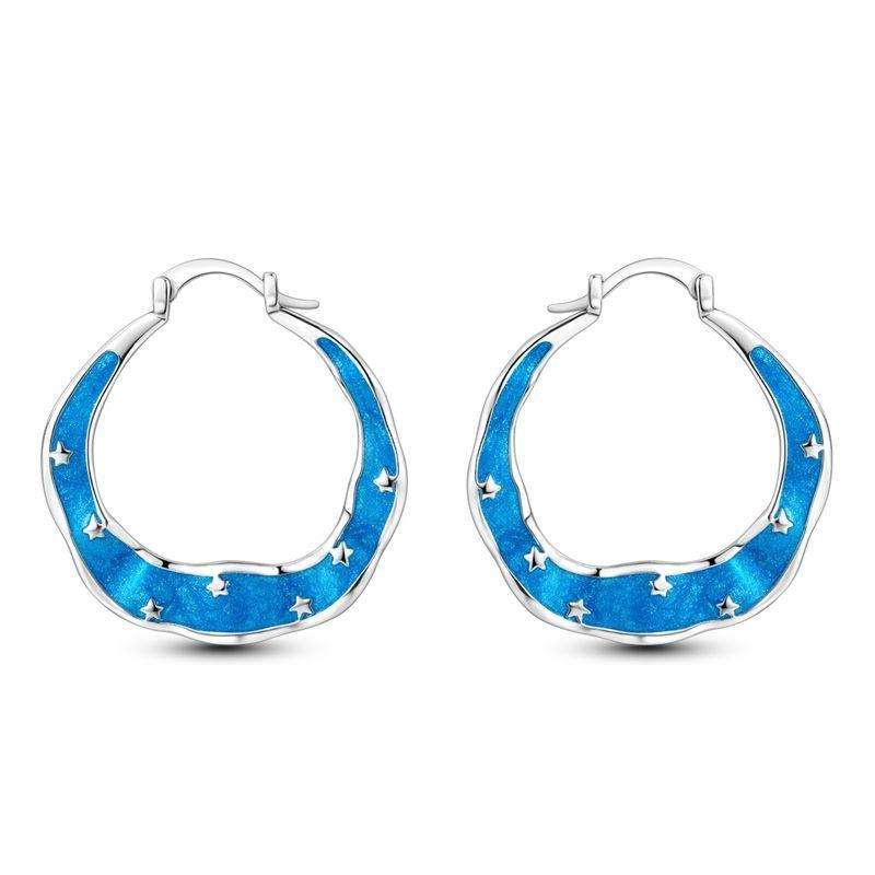 Orstarry 925 Silber Blauer Zirkon Sternenhimmel Ohrring Original Schmuck Creolen Damen Schmuck Party Trendige Geschenke