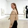 European & American Style Women's Belted Long Sleeve Short Windbreaker Jacket for Spring/Autumn