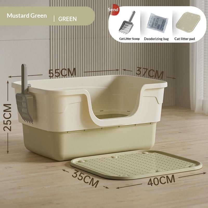 1Set Large Semi Enclosed Cat Litter Box With Free Litter Scoop Deodorant Pack Anti Splash Cat Litter Mat For Indoor Cats