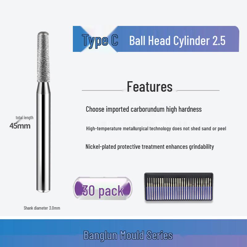 Banglun Diamond 3mm Alloy Grinding Head Set: Jade Carving, Cylindrical, Conical, Ball Needles