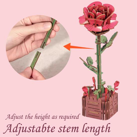 3D Wooden Flower Puzzle Kit for Adults DIY Botanical Bouquet Building Set Wood Sunflower/Rose Floral Craft Kit for Stress Relief Housewarming Gifts