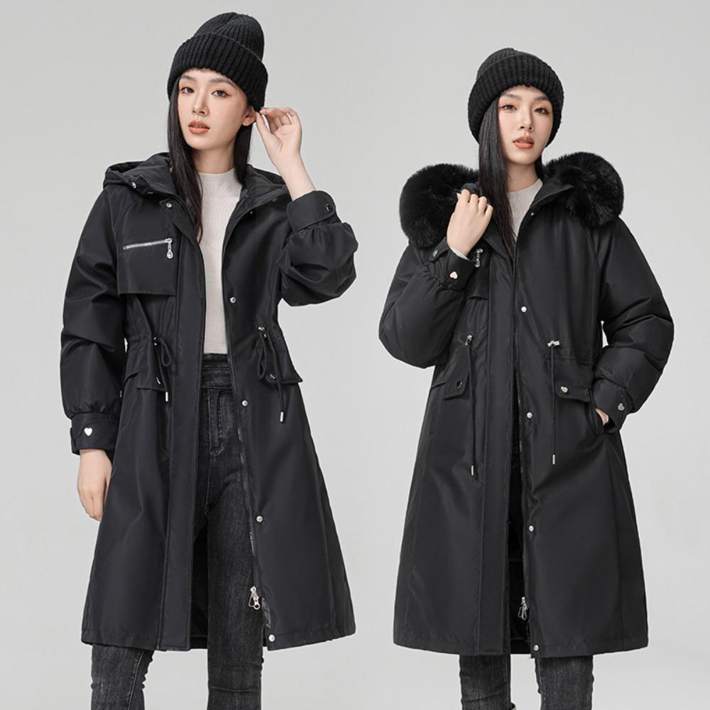 And the Big Fur Collar Pie Overcomes the Large Size Medium and Long Trench Coat for Women.