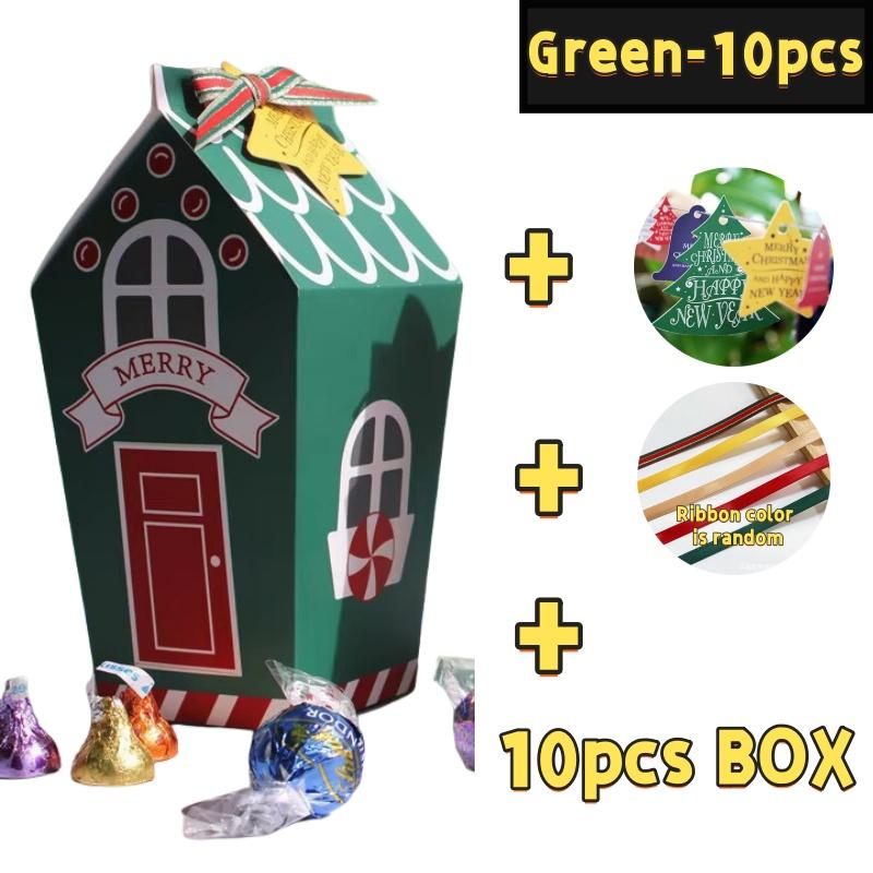 5/10Pcs Christmas Kraft Paper Gift Bags Sweets Candy Box Food Cookies Packing Xmas with Ribbons Cards Package Party Decoration