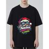 Black T Shirt with Santa Claus Holiday Design and Joy Peace Text for Christmas Party Wear