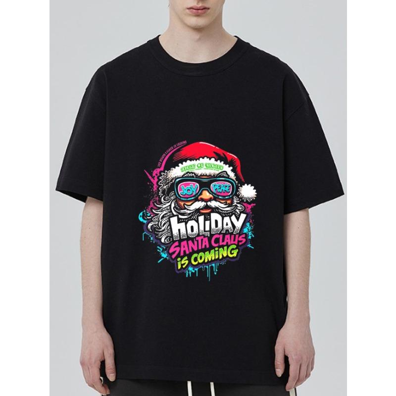 

Black T Shirt with Santa Claus Holiday Design and Joy Peace Text for Christmas Party Wear XXXXL чёрный