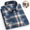 New Men's Plus Size Brushed Cotton Plaid Long Sleeve Shirt for Middle-Aged & Elderly with Straight Hem