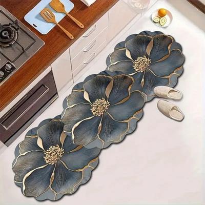 Scalloped Flower Rug Diatomaceous Earth Floor Mat Non-Slip Absorbent Bathroom Rug Floral Doormat for Home Kitchen Bedroom Entrance