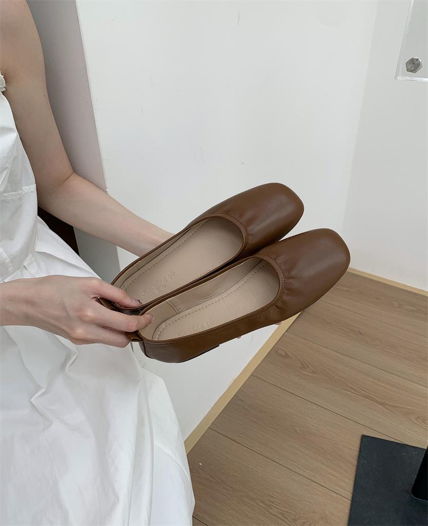 Fairy style ballet shoes simple and versatile soft leather soft sole grandma shoes round head comfortable shallow mouth single shoes female