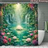 4Pcs 2D Flat Enchanted Waterfall Shower Curtain Set with Non-Slip Bath Mat, Toilet Lid Cover, Contour Rug & 12 Hooks, Bathroom Decor