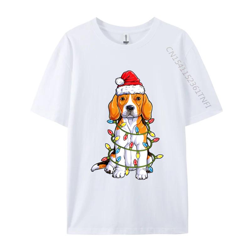 Beagle Santa Christmas Tree Tshirt Funny Lovers Gift TShirt Tops  Tees Hip Hop Cotton Tight Men Basic S