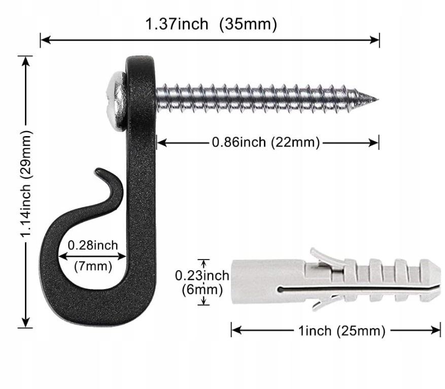 10x Screw hooks for hanging lights, garlands, and cable decorations