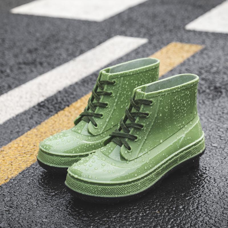 Men's Rainboots Spring Winter Rubber Shoes Men Platform Rain Boots Boy Waterproof Black Mens Ankle Boots Lace-Up Shoes