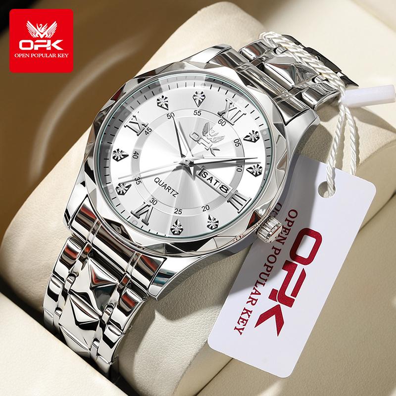 OPK Brand Original Men's Watches Waterproof Week Calendar Quartz Watch for Men Fashion Luminous Diamond Scale Watch