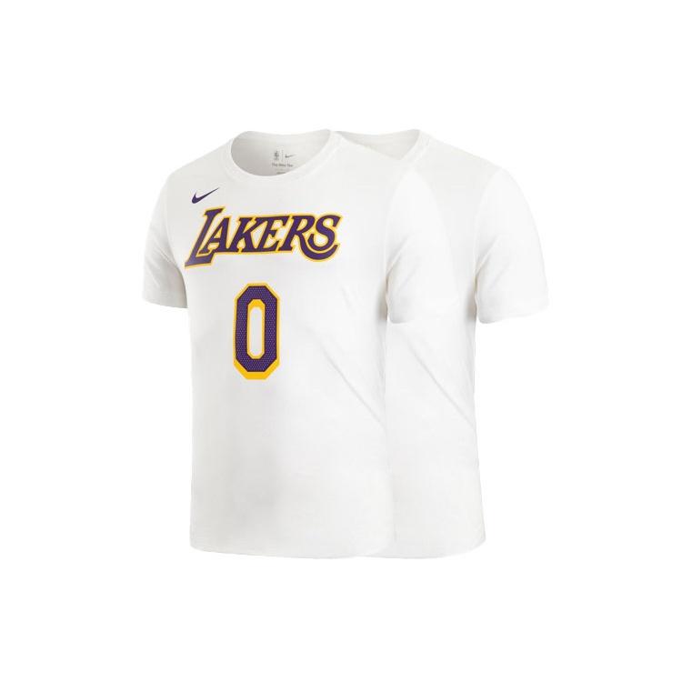 Men's Nike Alphabet Numeric Printing Basketball Sports Round Neck Short Sleeve Lakers Westbrook 0 White T-Shirt CV8529-106